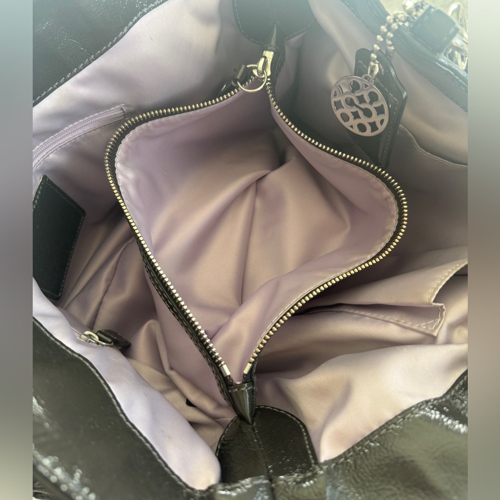 Coach Dark Brown Patent Leather Shoulder Bag with Silver-Tone Hardware - Picture 11 of 13
